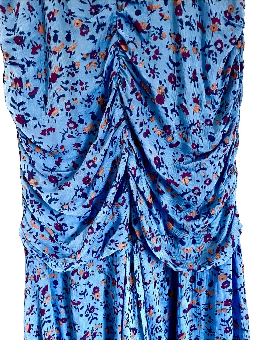 Cleobella Cecilia Floral Chiffon Tiered Midi Ankle Dress in Blue Floral M EUC